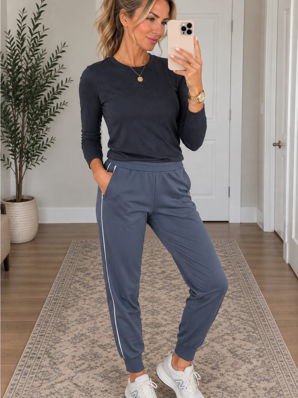Athleta Venice High Rise Track Striped Jogger – Blue Gray – Size Small